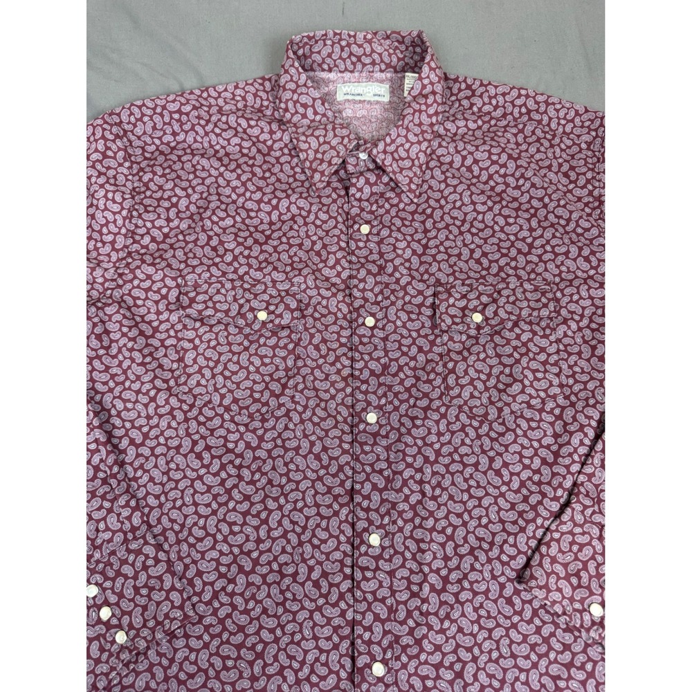 Wrangler Wrancher Mens XXL Burgundy Paisley Western Snap Long Sleeve Shirt - Picture 11 of 16